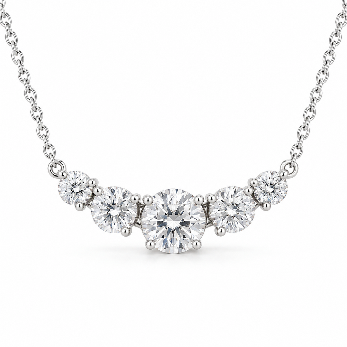 Five-Stone Graduated Lab Diamond Necklace in 14K white gold — illustrative design rendering
