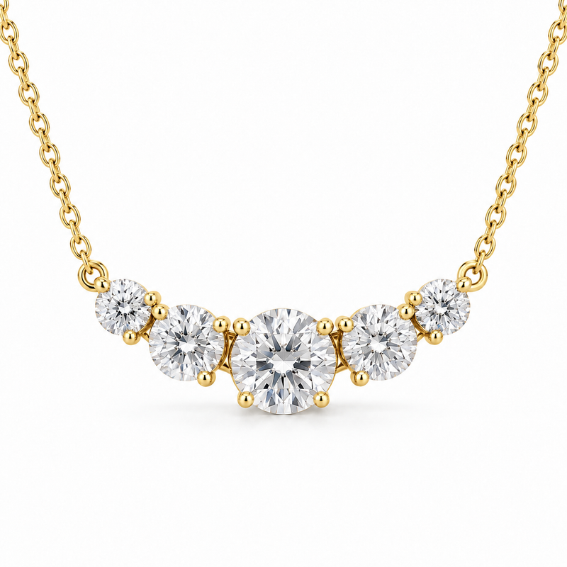 Five-Stone Graduated Lab Diamond Necklace in 14K yellow gold — illustrative design rendering