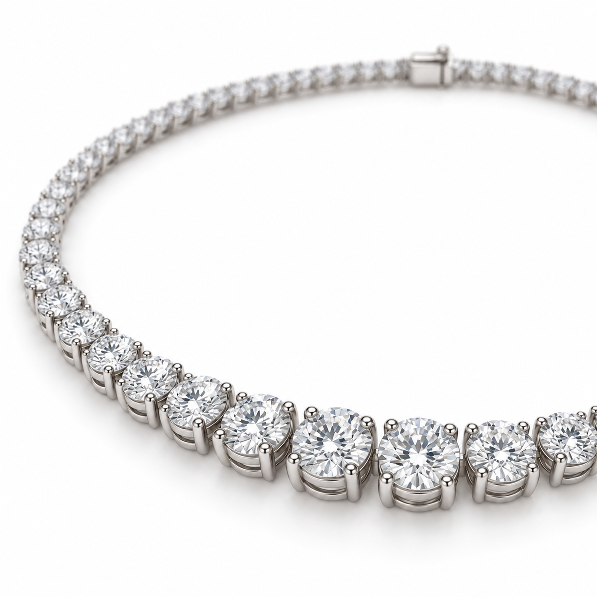 Graduated Round Lab Diamond Tennis Necklace — alternate close-up angle, illustrative design rendering