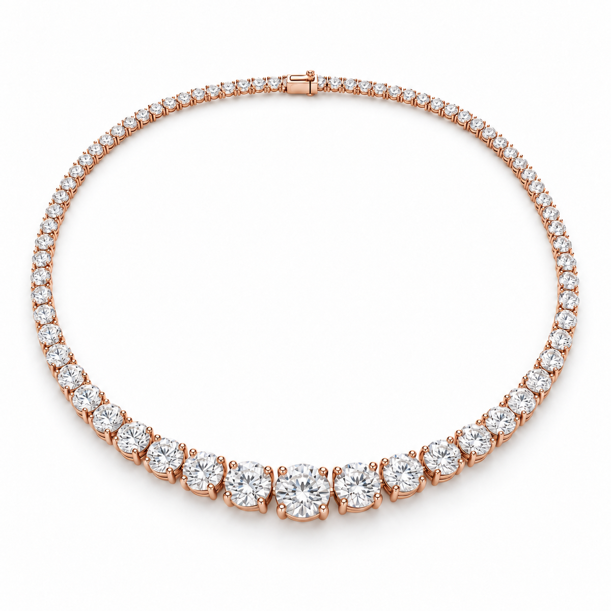 Graduated Round Lab Diamond Tennis Necklace in 14K rose gold — illustrative design rendering