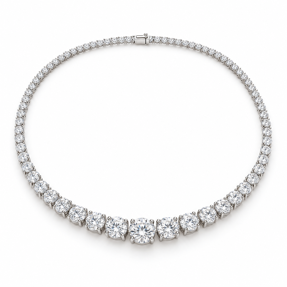 Graduated Round Lab Diamond Tennis Necklace in 14K white gold — illustrative design rendering