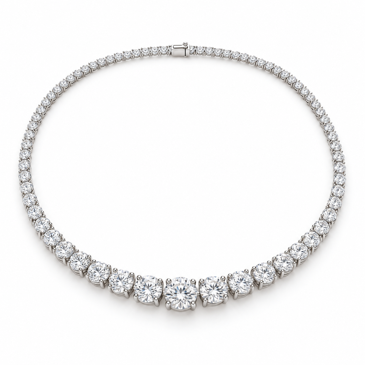 Graduated Round Lab Diamond Tennis Necklace in 14K white gold — illustrative design rendering