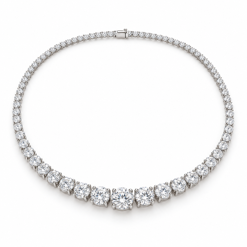Graduated Round Lab Diamond Tennis Necklace in 14K white gold — illustrative design rendering