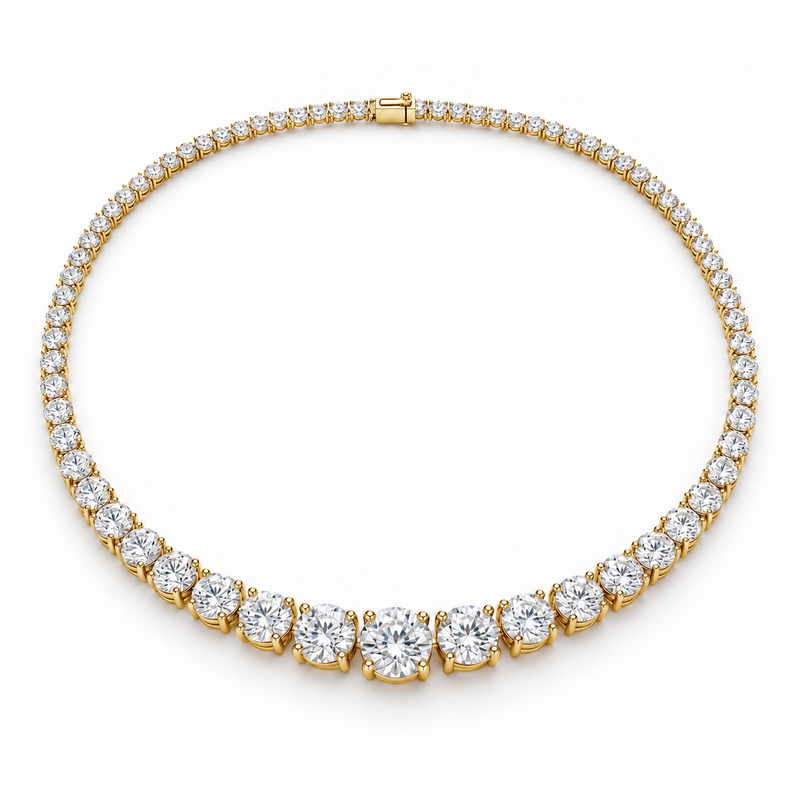 Graduated Round Lab Diamond Tennis Necklace in 14K yellow gold — illustrative design rendering