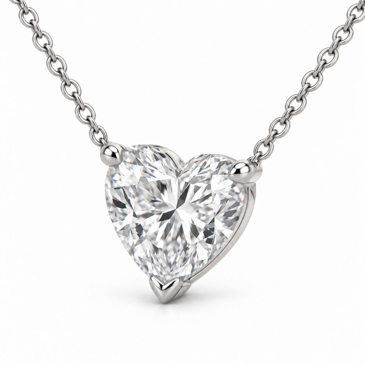 Heart Solitaire Lab Diamond Pendant Necklace — alternate close-up angle, illustrative design rendering