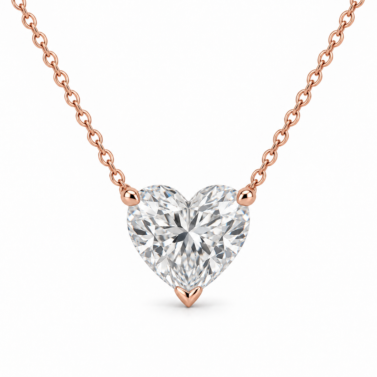 Heart Solitaire Lab Diamond Pendant Necklace in 14K rose gold — illustrative design rendering