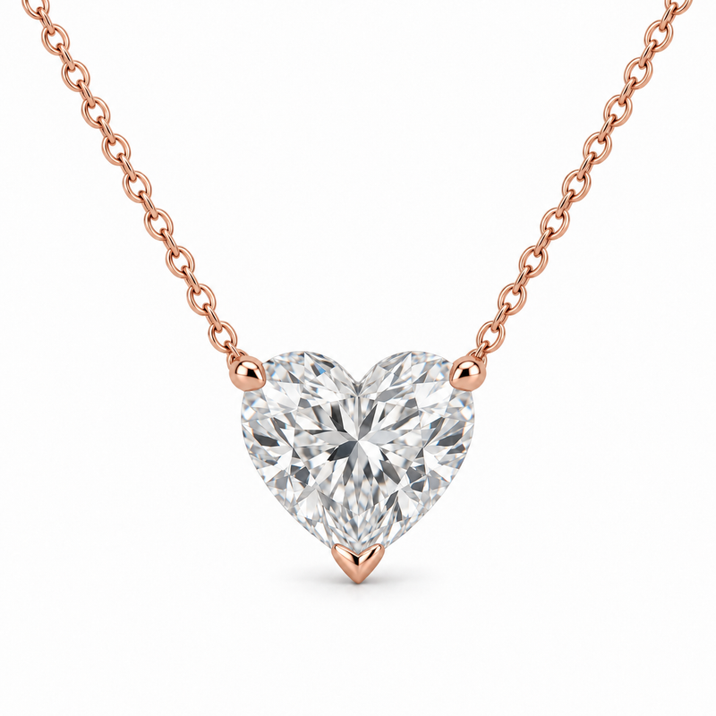 Heart Solitaire Lab Diamond Pendant Necklace in 14K rose gold — illustrative design rendering