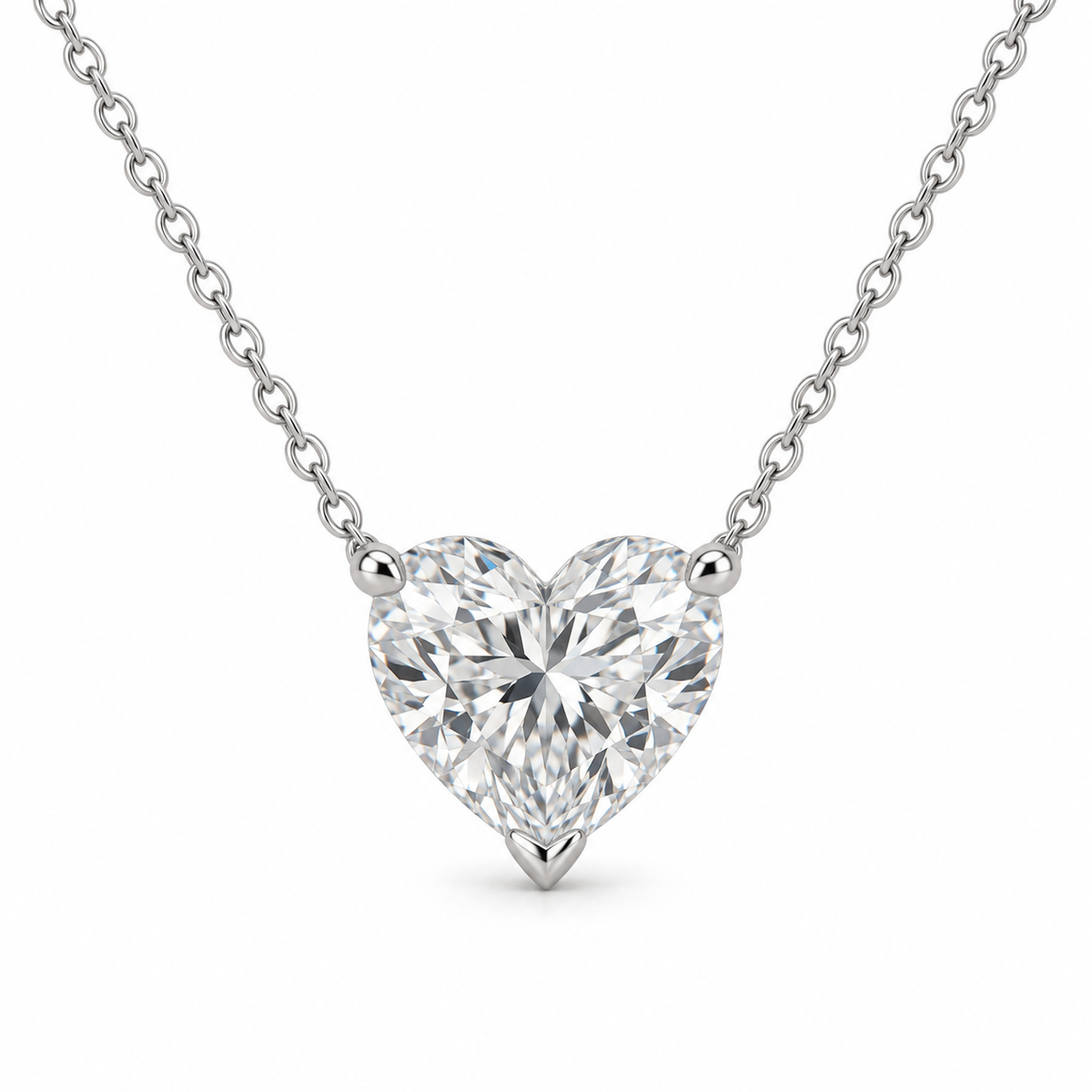 Heart Solitaire Lab Diamond Pendant Necklace in 14K white gold — illustrative design rendering