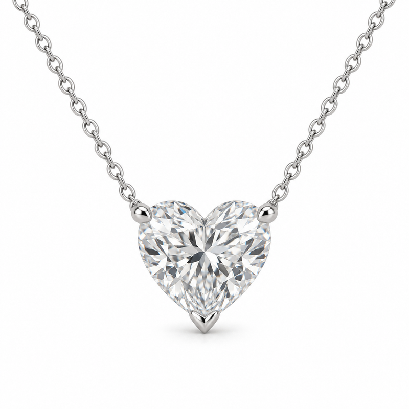 Heart Solitaire Lab Diamond Pendant Necklace in 14K white gold — illustrative design rendering