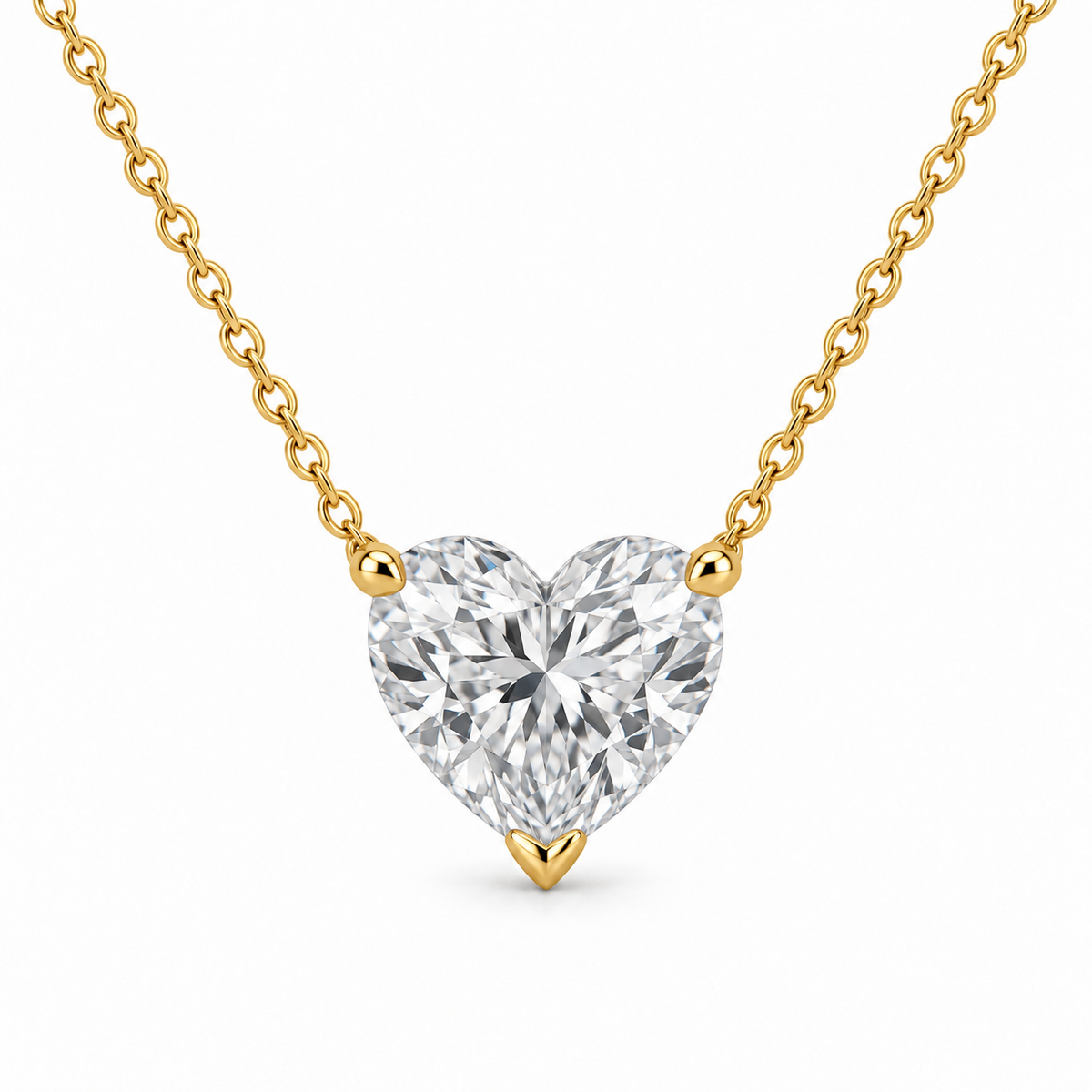 Heart Solitaire Lab Diamond Pendant Necklace in 14K yellow gold — illustrative design rendering