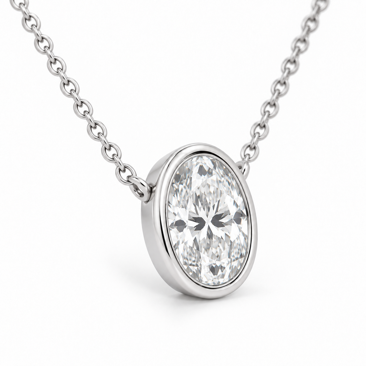 Oval Bezel Lab Diamond Pendant Necklace — alternate close-up angle, illustrative design rendering