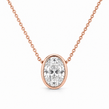 Oval Bezel Lab Diamond Pendant Necklace in 14K rose gold — illustrative design rendering