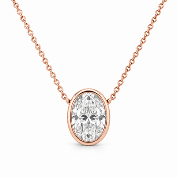 Oval Bezel Lab Diamond Pendant Necklace in 14K rose gold — illustrative design rendering