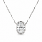Oval Bezel Lab Diamond Pendant Necklace in 14K white gold — illustrative design rendering