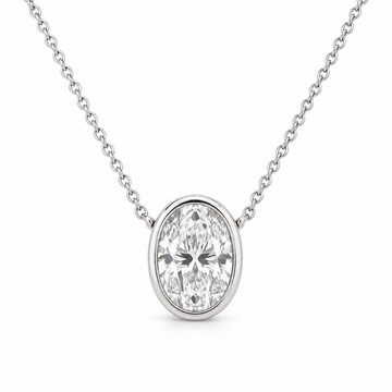 Oval Bezel Lab Diamond Pendant Necklace in 14K white gold — illustrative design rendering