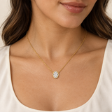 Oval Bezel Lab Diamond Pendant Necklace — on-neck view, illustrative design rendering