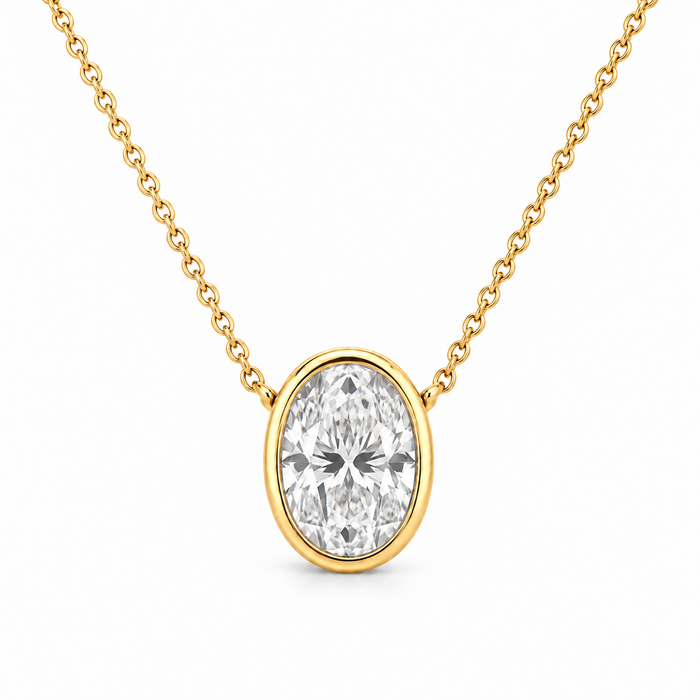 Oval Bezel Lab Diamond Pendant Necklace in 14K yellow gold — illustrative design rendering