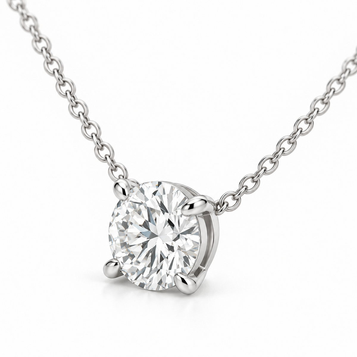 Round Solitaire Lab Diamond Pendant Necklace — alternate close-up angle, illustrative design rendering