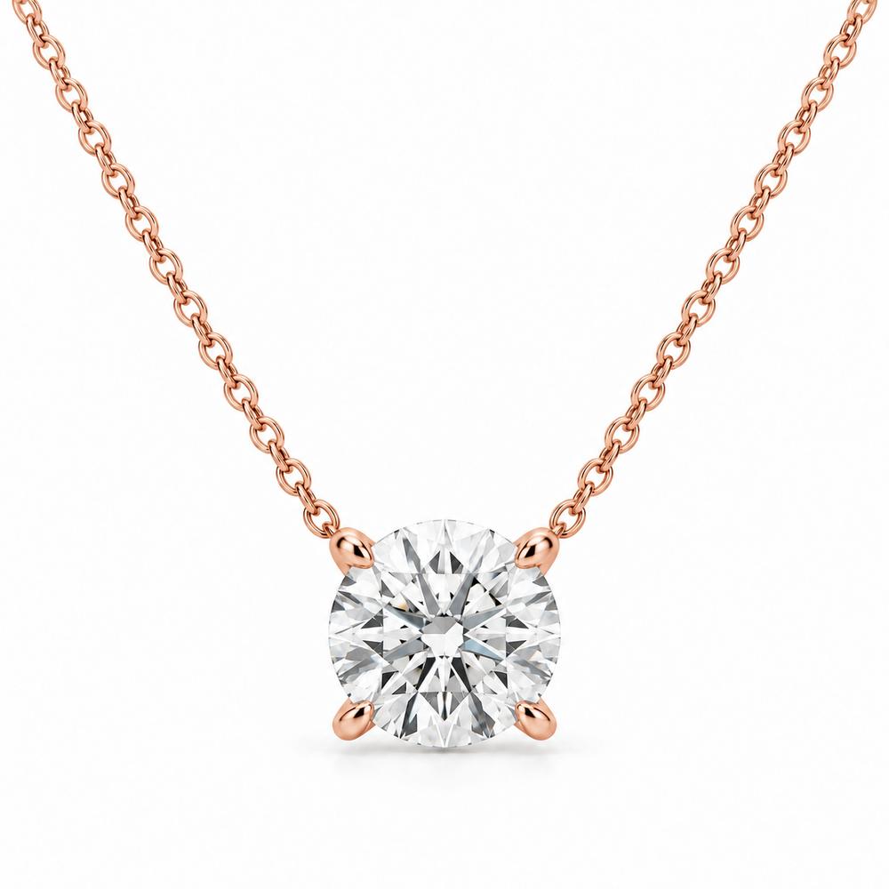 Round Solitaire Lab Diamond Pendant Necklace in 14K rose gold — illustrative design rendering