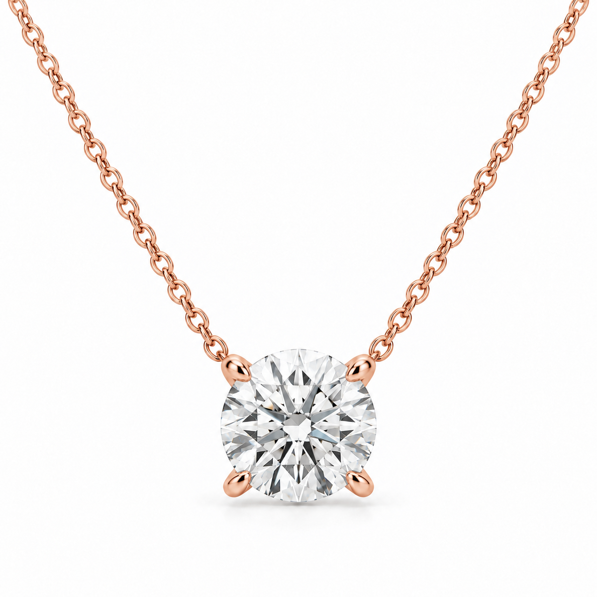 Round Solitaire Lab Diamond Pendant Necklace in 14K rose gold — illustrative design rendering