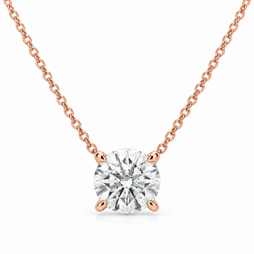 Round Solitaire Lab Diamond Pendant Necklace in 14K rose gold — illustrative design rendering