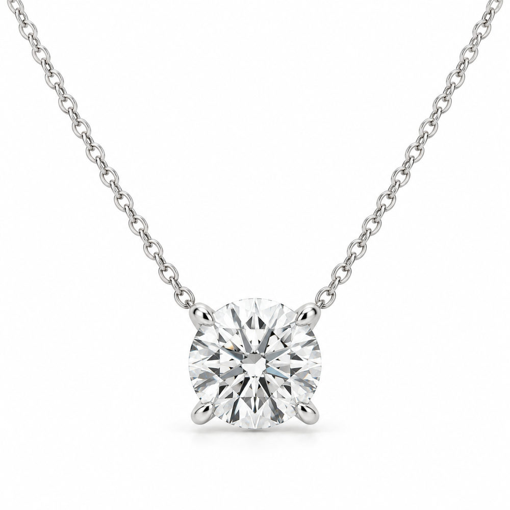 Round Solitaire Lab Diamond Pendant Necklace in 14K white gold — illustrative design rendering