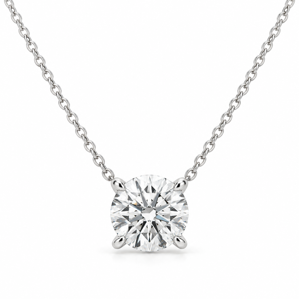 Round Solitaire Lab Diamond Pendant Necklace in 14K white gold — illustrative design rendering