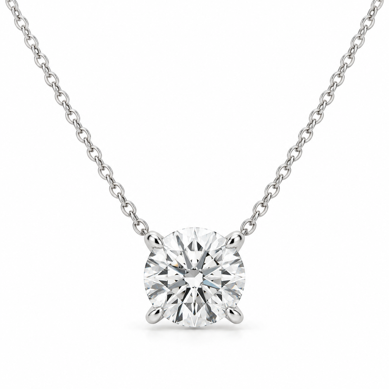 Round Solitaire Lab Diamond Pendant Necklace in 14K white gold — illustrative design rendering