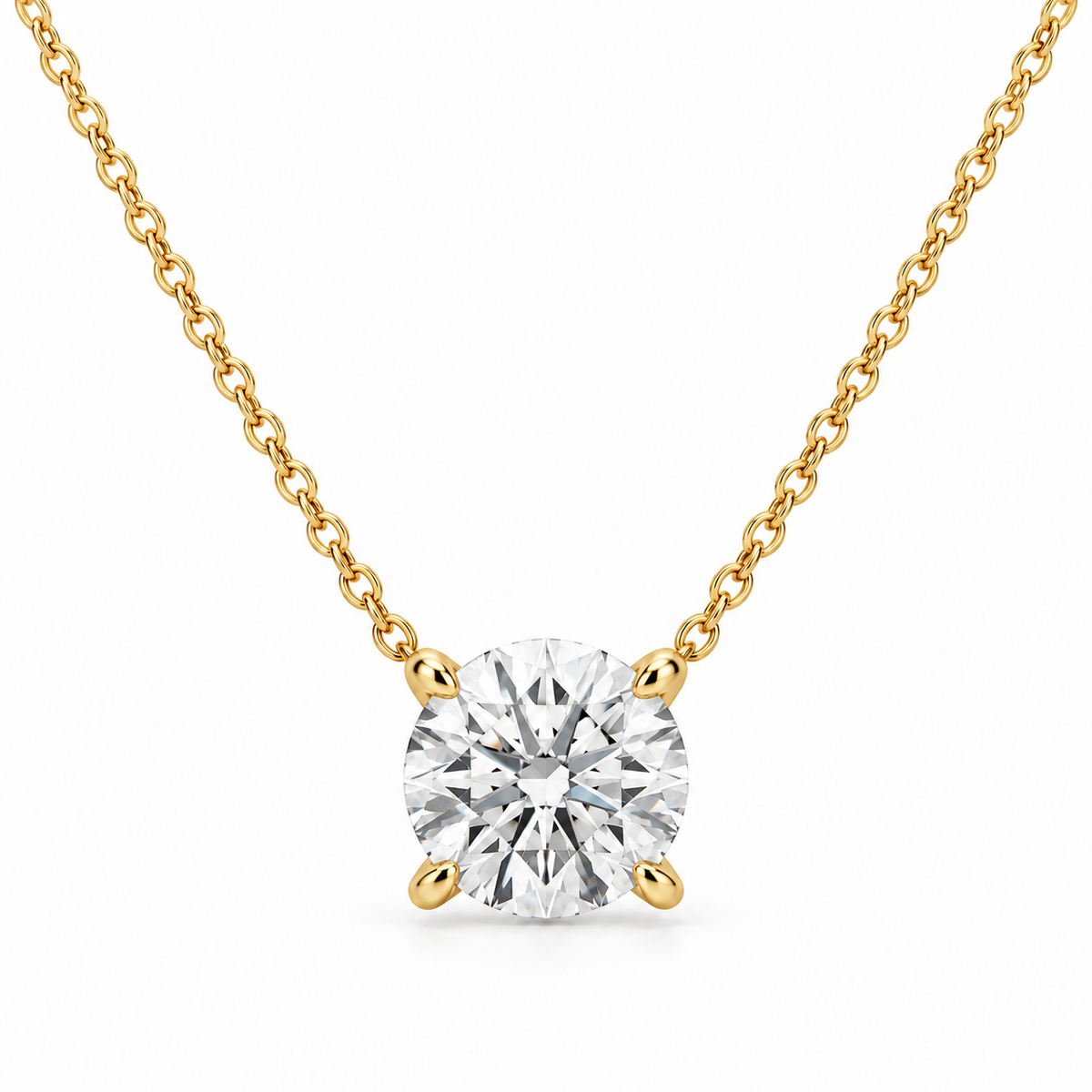 Round Solitaire Lab Diamond Pendant Necklace in 14K yellow gold — illustrative design rendering