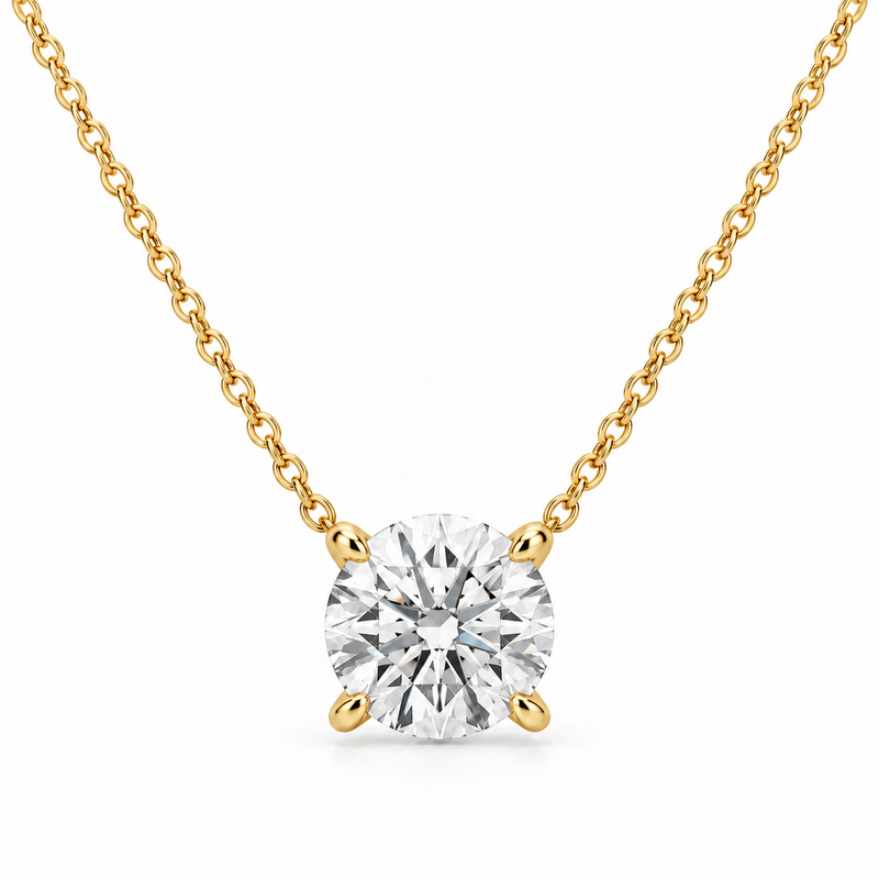 Round Solitaire Lab Diamond Pendant Necklace in 14K yellow gold — illustrative design rendering
