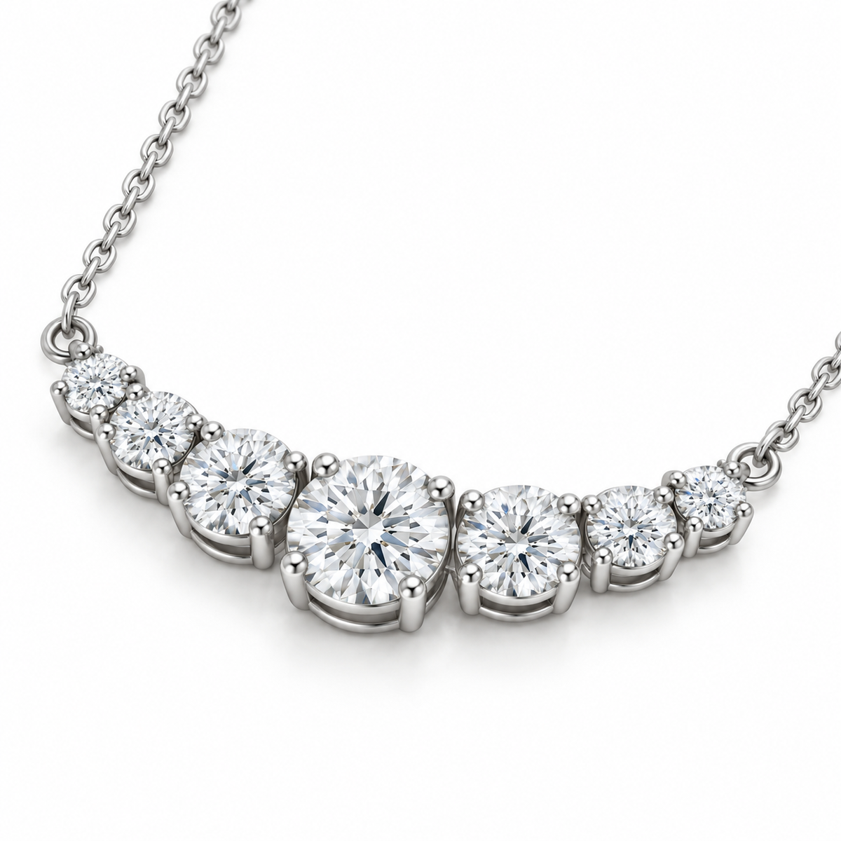 Seven-Stone Graduated Lab Diamond Necklace — alternate close-up angle, illustrative design rendering