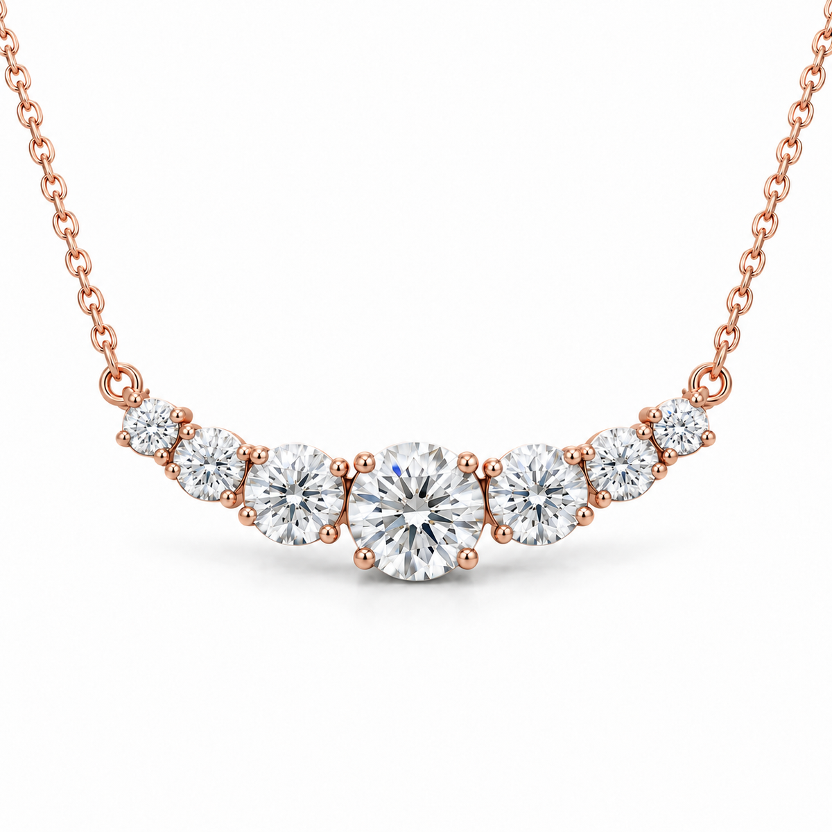 Seven-Stone Graduated Lab Diamond Necklace in 14K rose gold — illustrative design rendering