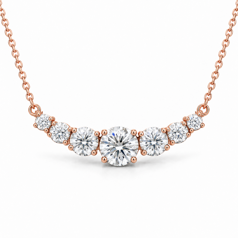 Seven-Stone Graduated Lab Diamond Necklace in 14K rose gold — illustrative design rendering