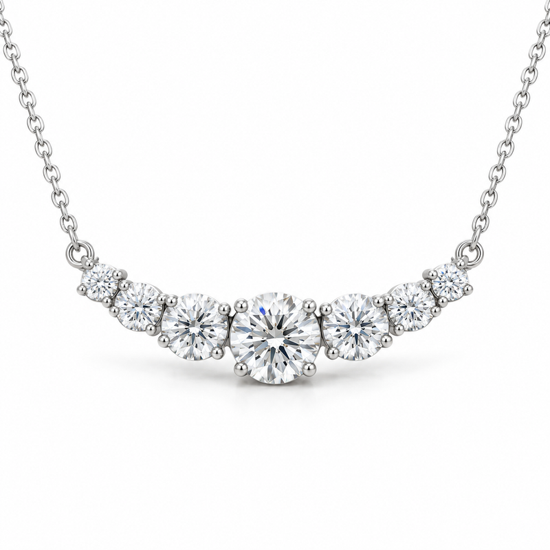 Seven-Stone Graduated Lab Diamond Necklace in 14K white gold — illustrative design rendering