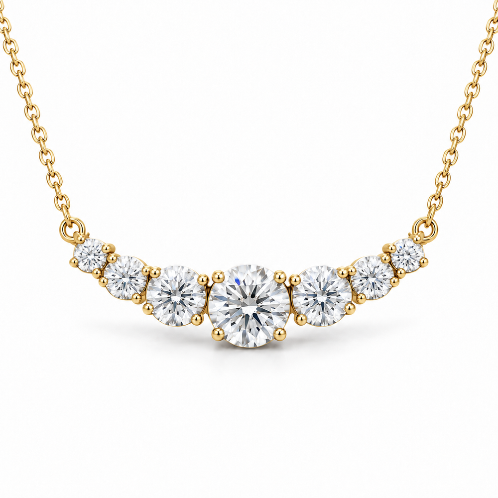Seven-Stone Graduated Lab Diamond Necklace in 14K yellow gold — illustrative design rendering