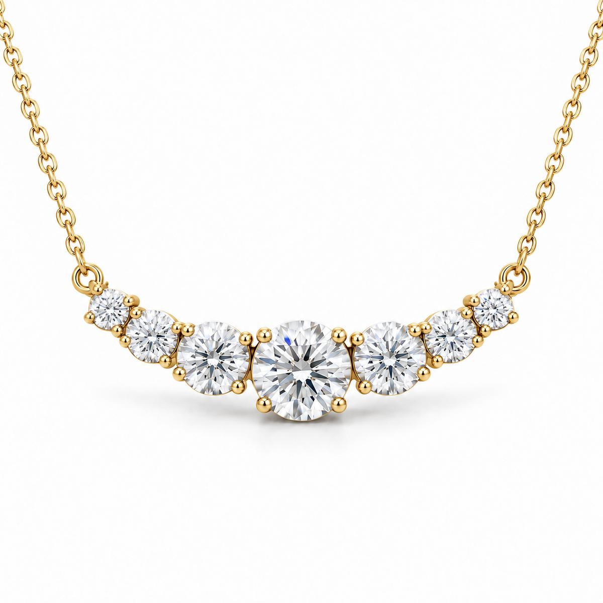 Seven-Stone Graduated Lab Diamond Necklace in 14K yellow gold — illustrative design rendering