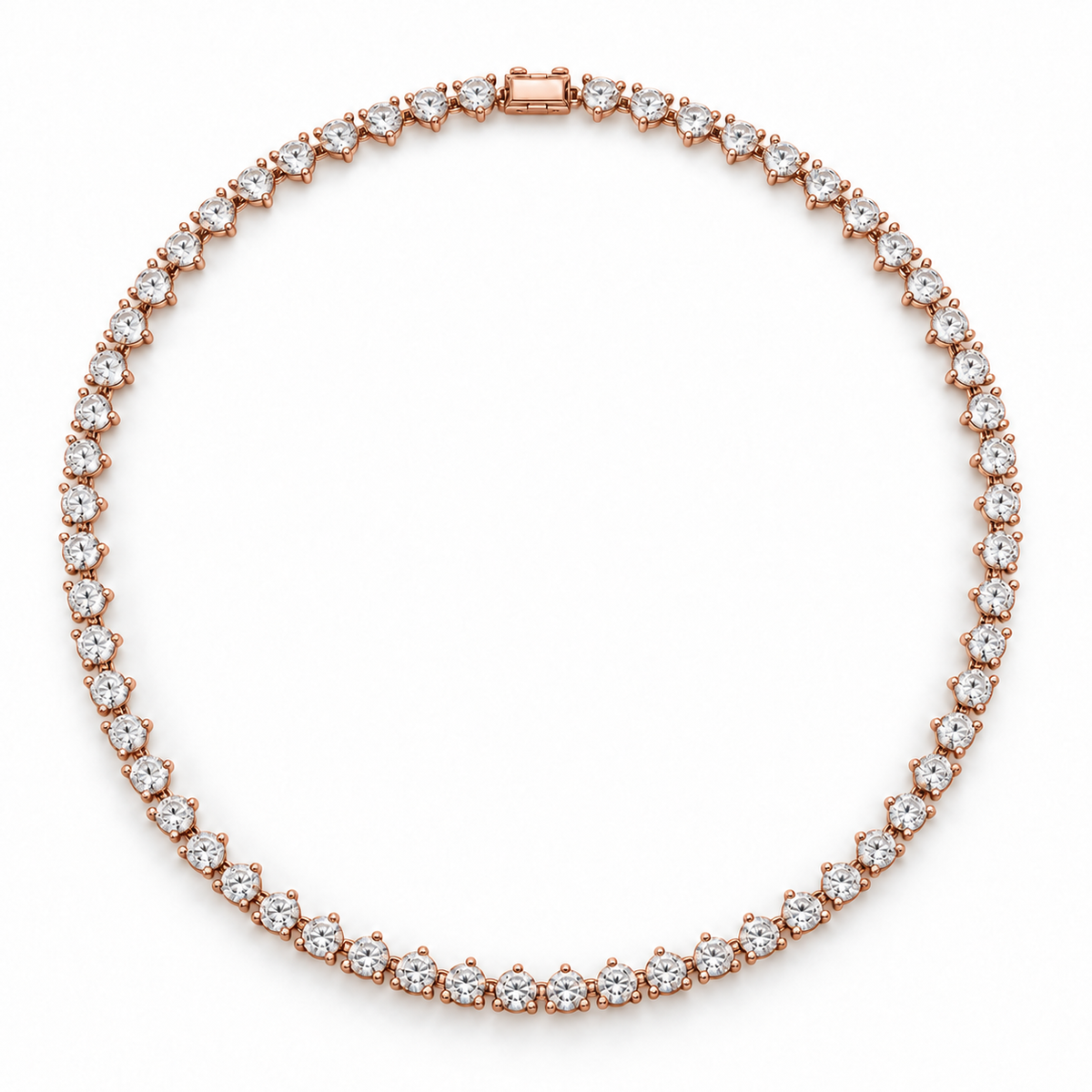 Three-Prong Round Lab Diamond Tennis Necklace in 14K rose gold — illustrative design rendering