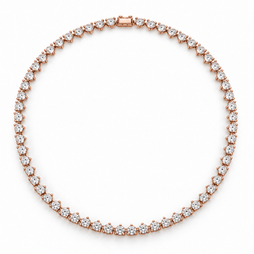 Three-Prong Round Lab Diamond Tennis Necklace in 14K rose gold — illustrative design rendering