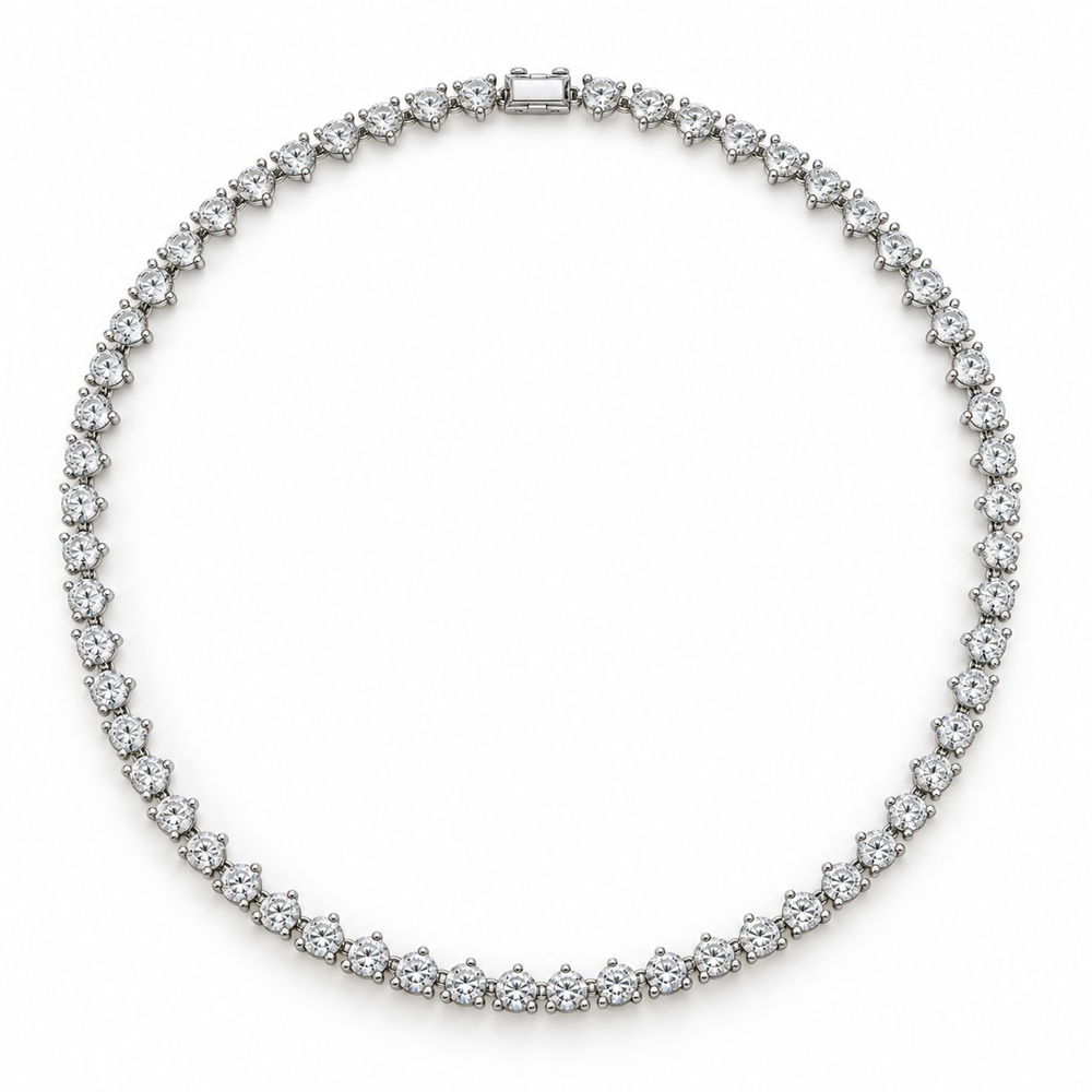Three-Prong Round Lab Diamond Tennis Necklace in 14K white gold — illustrative design rendering