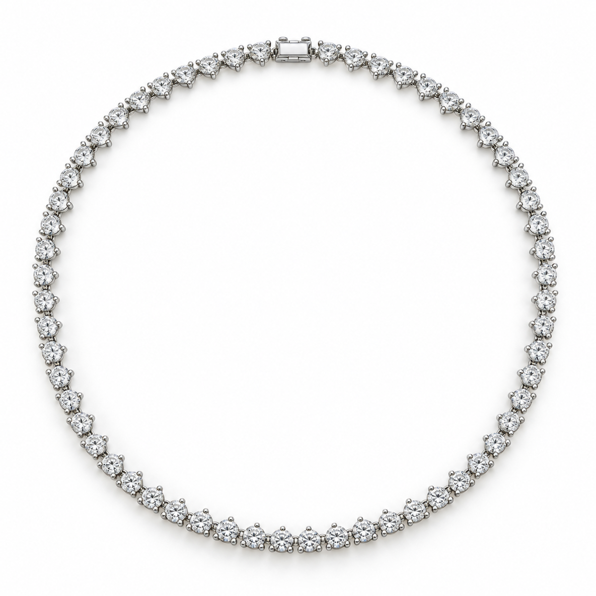 Three-Prong Round Lab Diamond Tennis Necklace in 14K white gold — illustrative design rendering