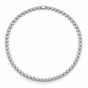 Three-Prong Round Lab Diamond Tennis Necklace in 14K white gold — illustrative design rendering