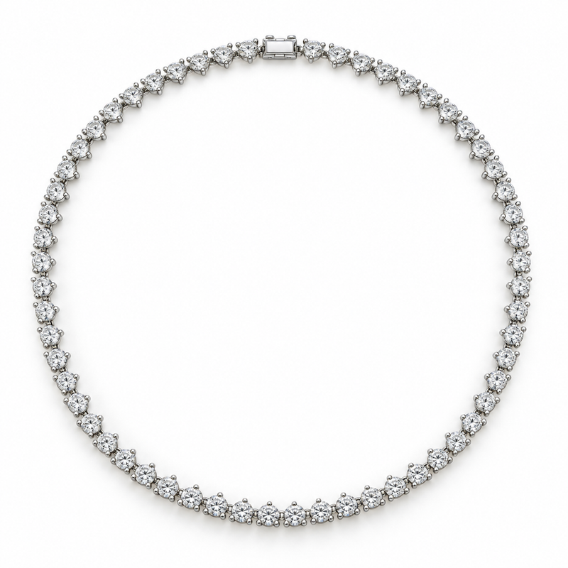 Three-Prong Round Lab Diamond Tennis Necklace in 14K white gold — illustrative design rendering