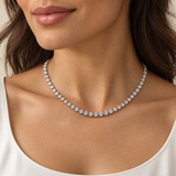 Three-Prong Round Lab Diamond Tennis Necklace — on-neck view, illustrative design rendering