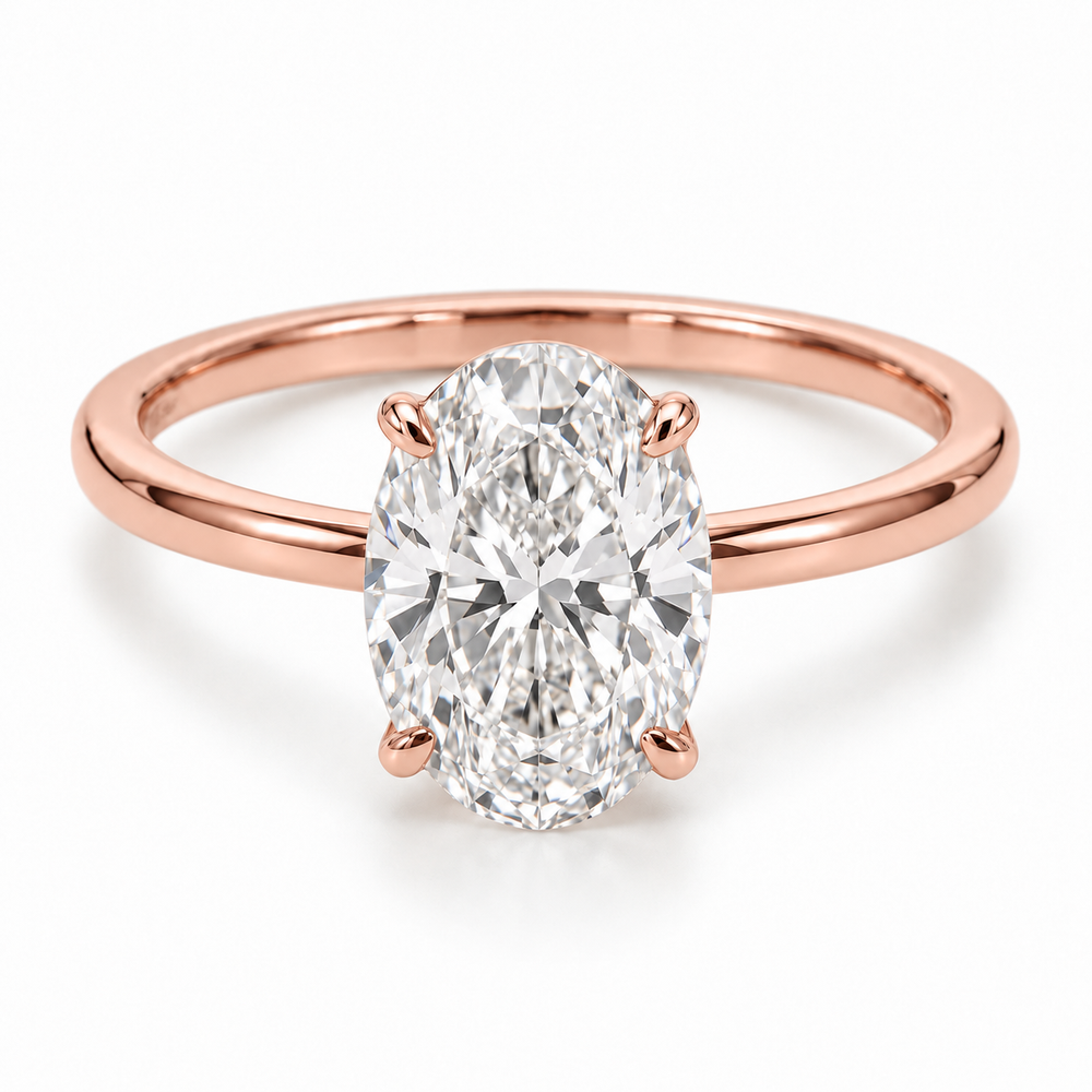 Illustrative render — Oval Petite Solitaire Lab-Grown Diamond Engagement Ring — 14K Rose Gold — main view