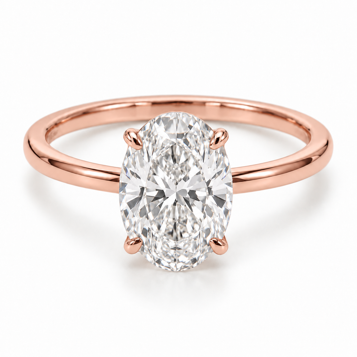 Illustrative render — Oval Petite Solitaire Lab-Grown Diamond Engagement Ring — 14K Rose Gold — main view
