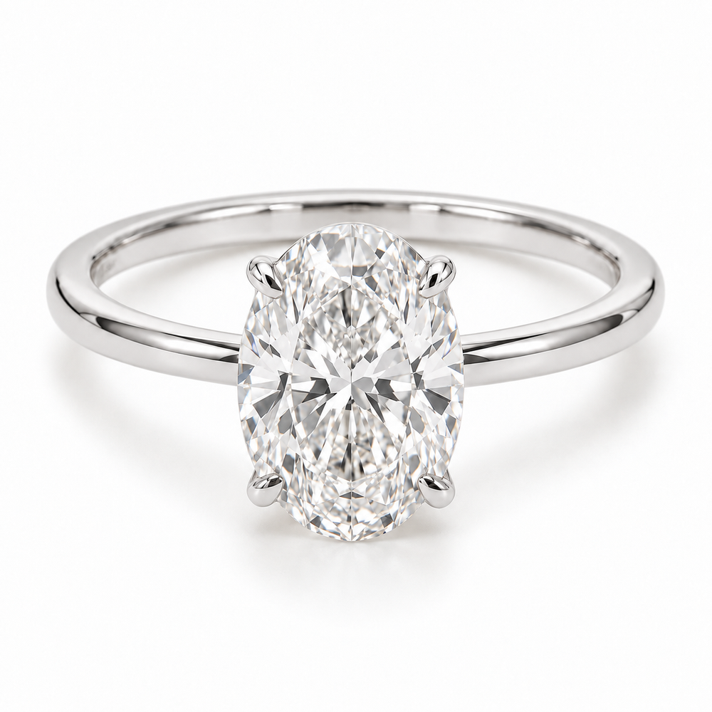 Illustrative render — Oval Petite Solitaire Lab-Grown Diamond Engagement Ring — 14K White Gold — main view