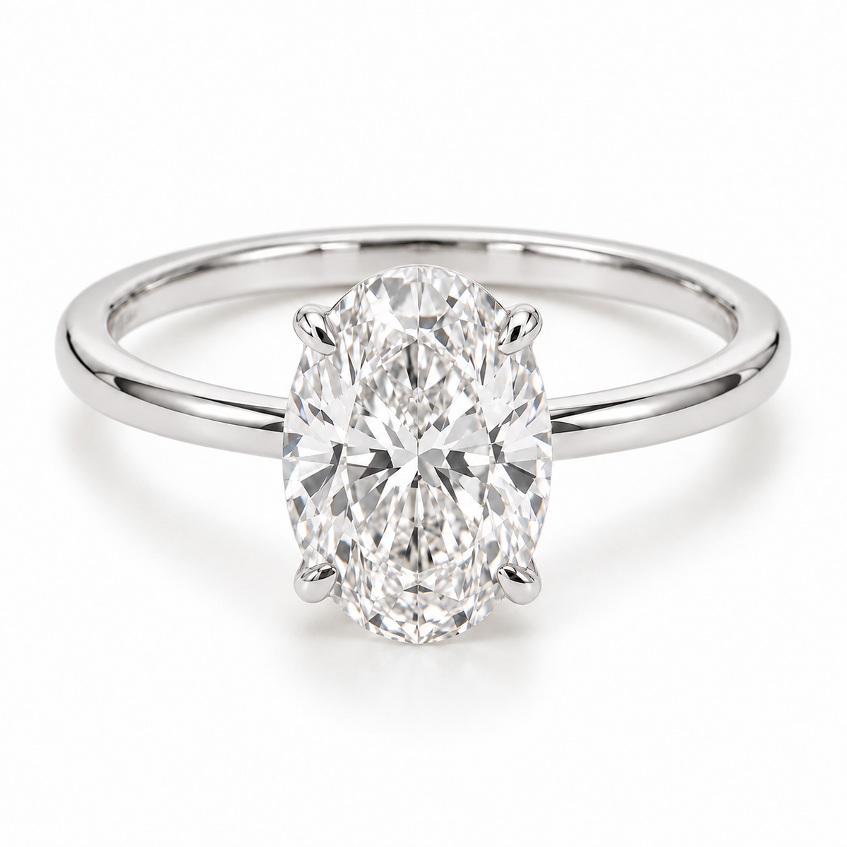 Illustrative render — Oval Petite Solitaire Lab-Grown Diamond Engagement Ring — 14K White Gold — main view