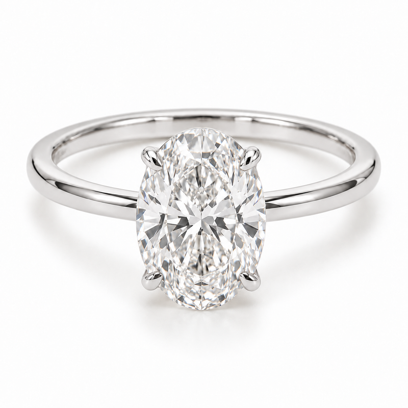 Illustrative render — Oval Petite Solitaire Lab-Grown Diamond Engagement Ring — 14K White Gold — main view