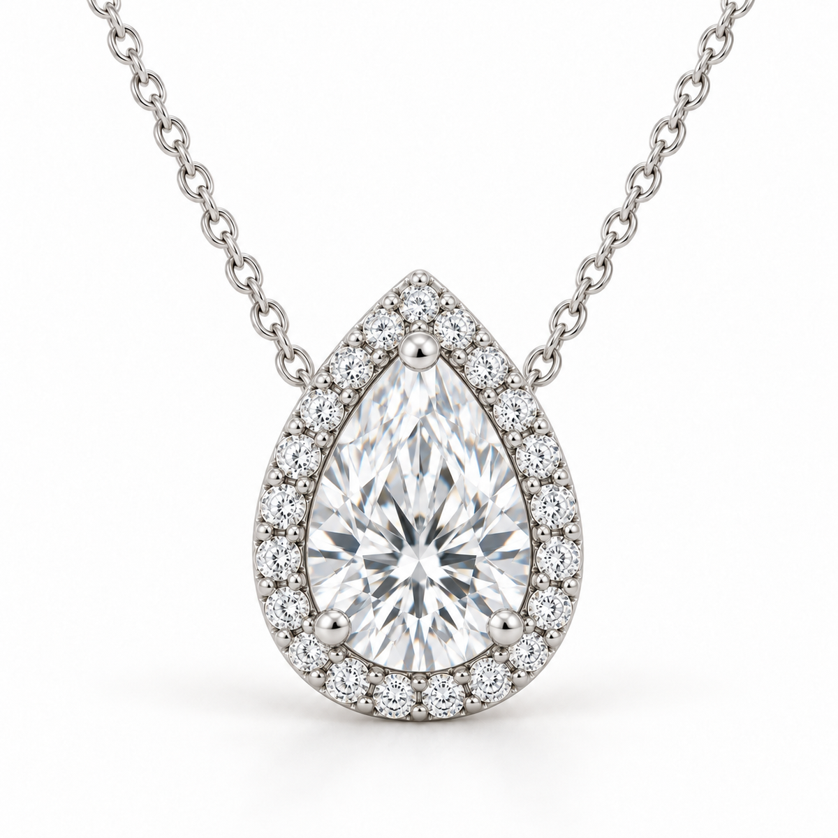 Signature Halo, Pear, 14K White Gold — illustrative design rendering