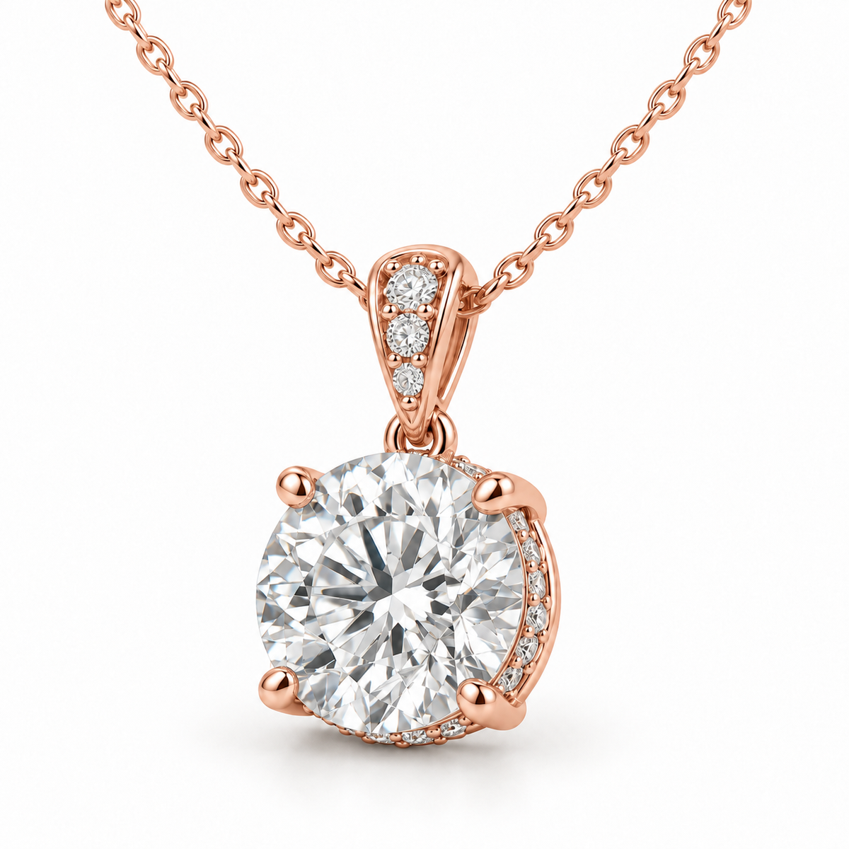 Hidden Halo & Diamond Bail, Round, 14K Rose Gold — illustrative design rendering
